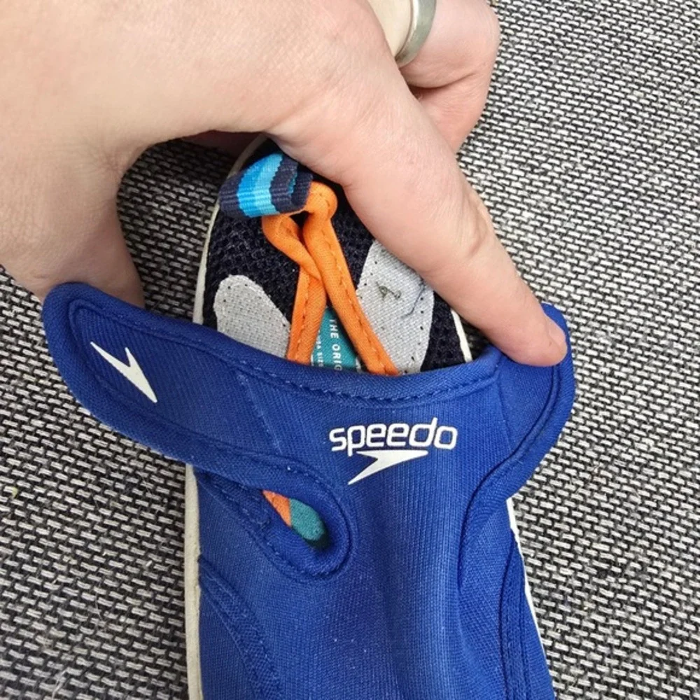 Speedo Kids Water Shoes Size 7-8 Blue Orange Mesh Slip On Swim Pool‎ Beach